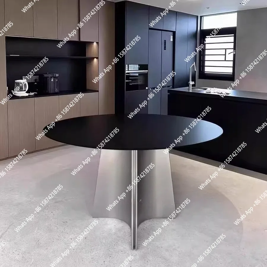 

ПК Средний минималистичный бытовой стол из нержавеющей стали с ножками обеденного стола для маленькой квартиры, итальянский светлый роскошный шиферный круглый обеденный стол