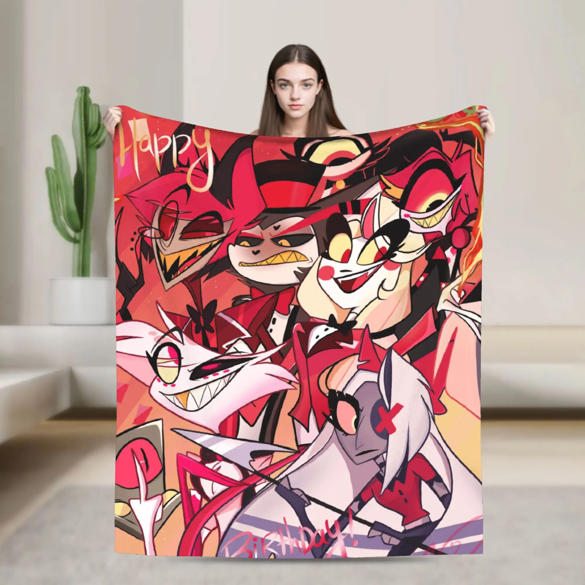 

2025 H-Hazbin Hotel Charlie, фланелевое одеяло с героями мультфильмов, теплое одеяло для спальни, пикника, покрывало с принтом, диван-кровать