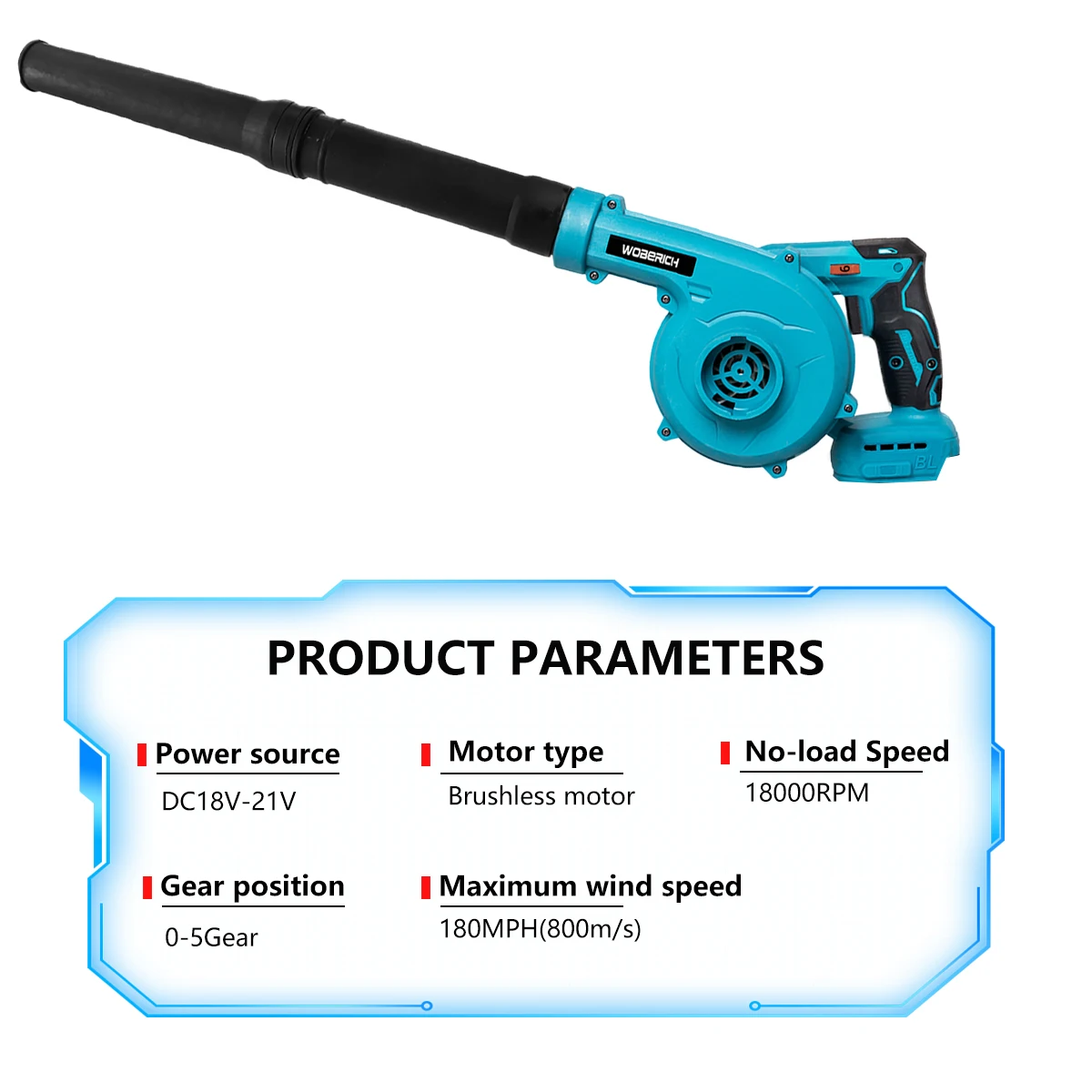 Bürstenloser Laubbläser für Makita 18 V Akku, kabelloser elektrischer Luftgebläse-Staubsauger, 6 Geschwindigkeiten bis zu 180 MPH (keine Batterie)