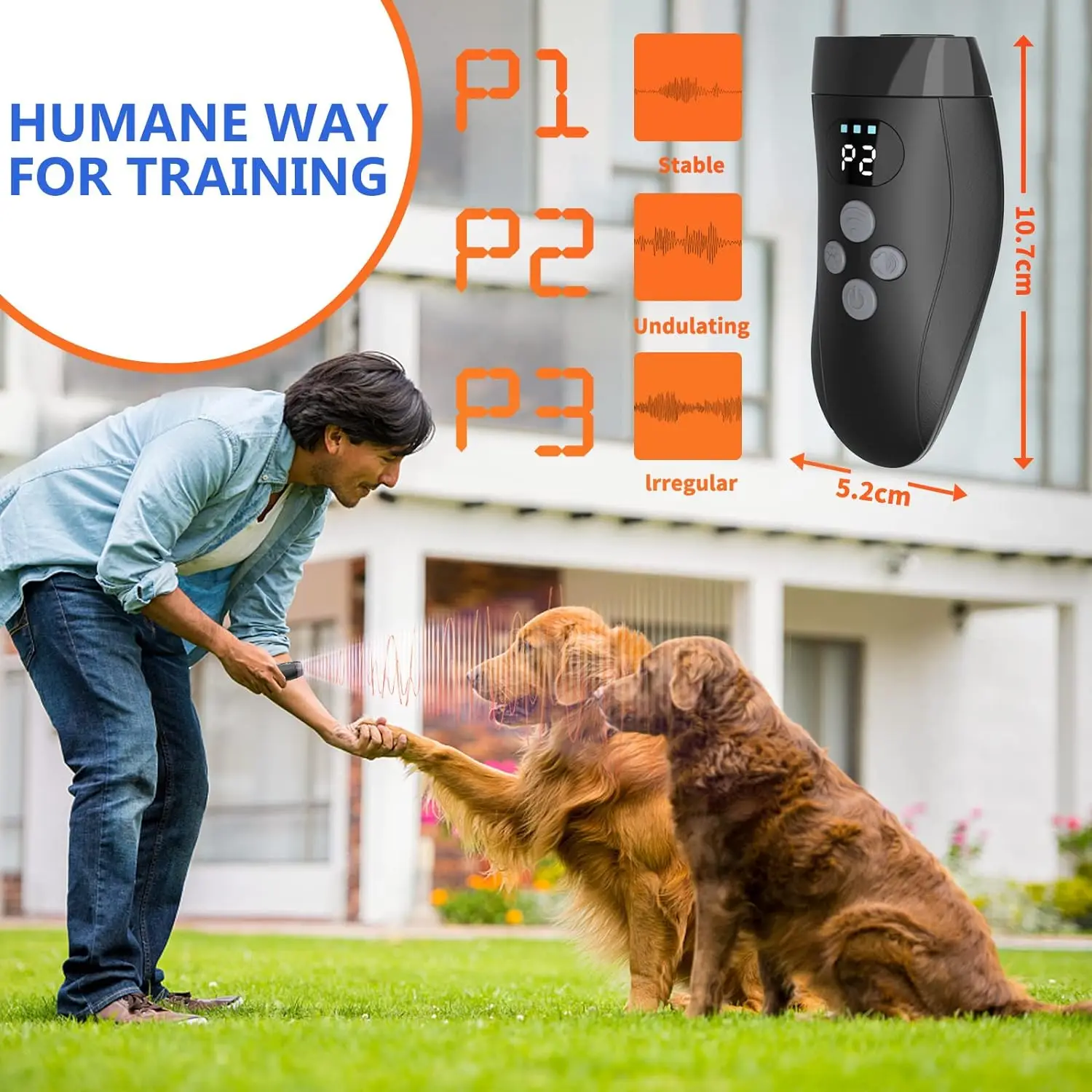 3 in 1 Dog Bark Deterrent Device with Training Deterrent Ultrasonic Anti Barking Device with LCD Screen with LED Flashlight