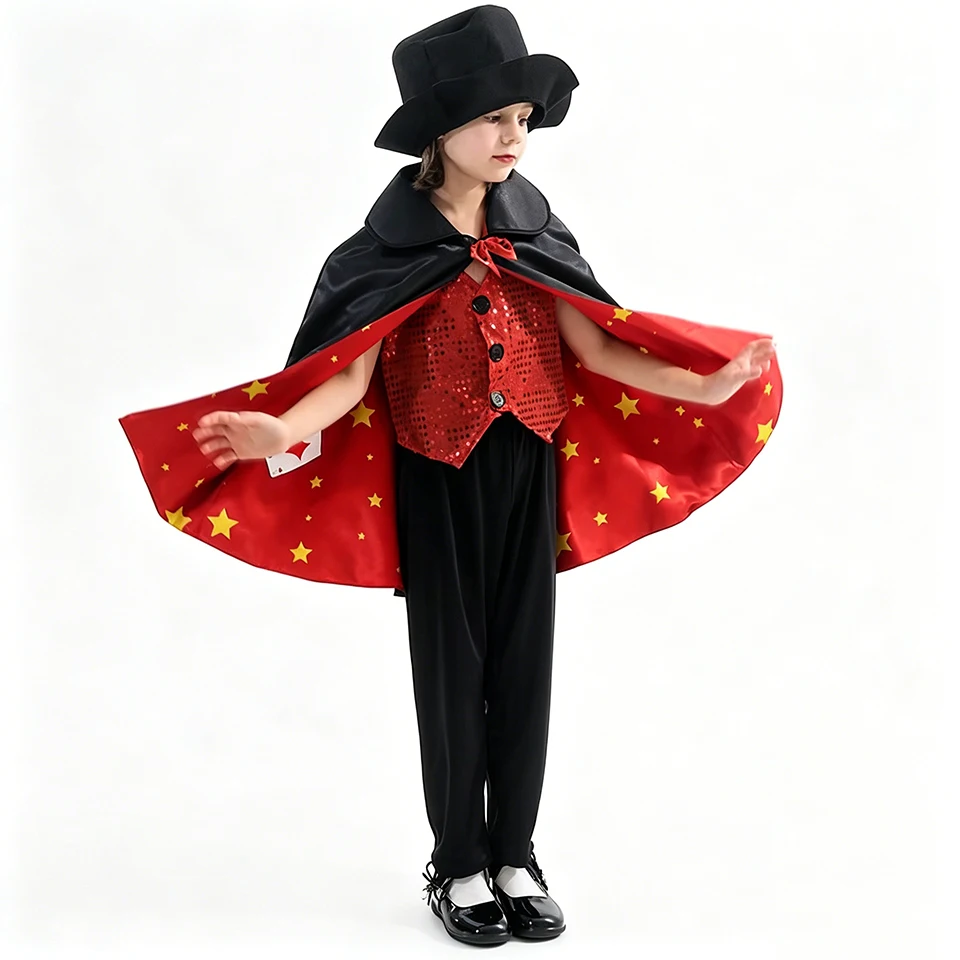 Festival Magician Children's Clothing Sets Carnival Party Stage Performance Halloween Cosplay Amazing Magician Boys Girls Outfit