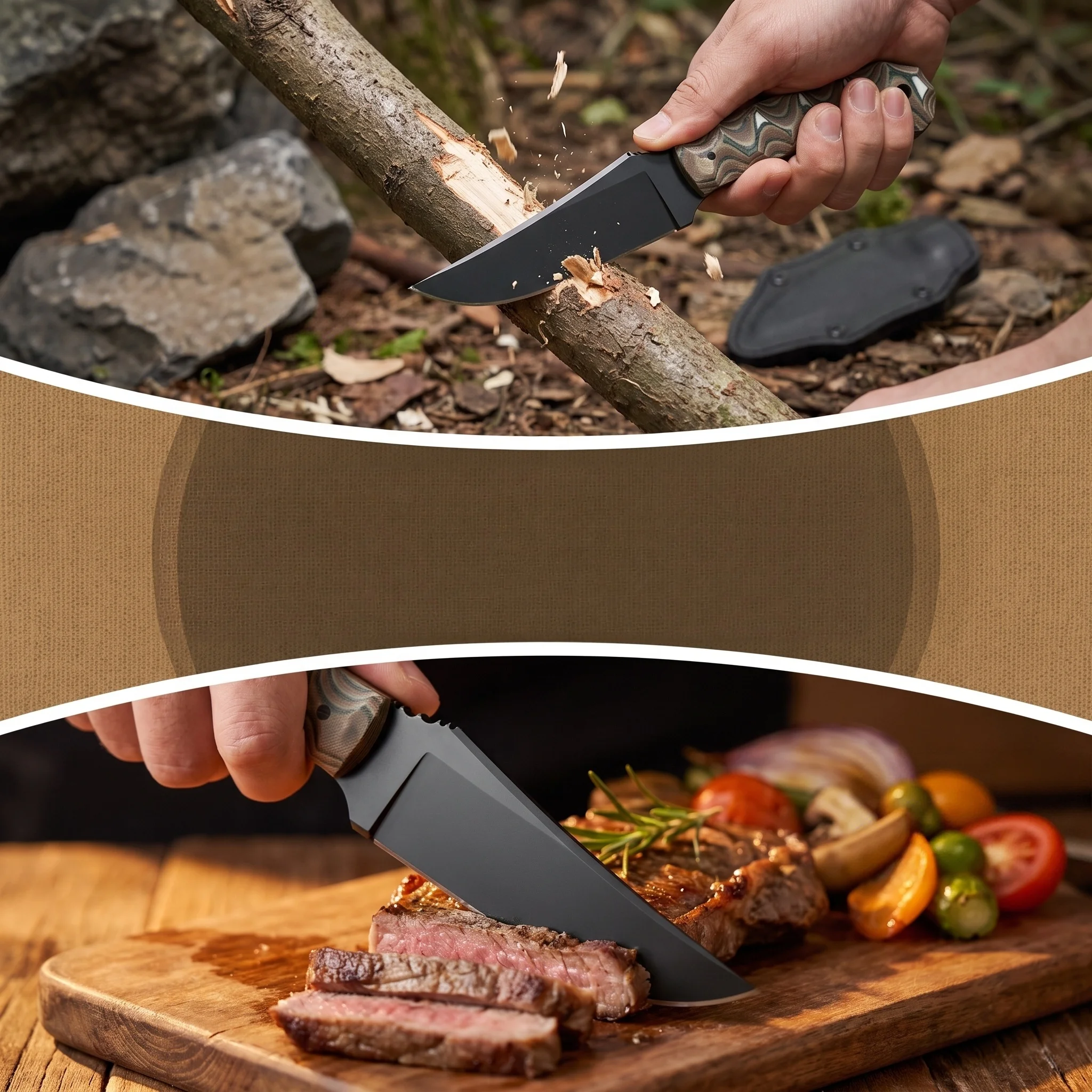 High hardness stainless steel multi-purpose straight knife anti slip handle with matching scabbard, picnic, vegetable preparatio