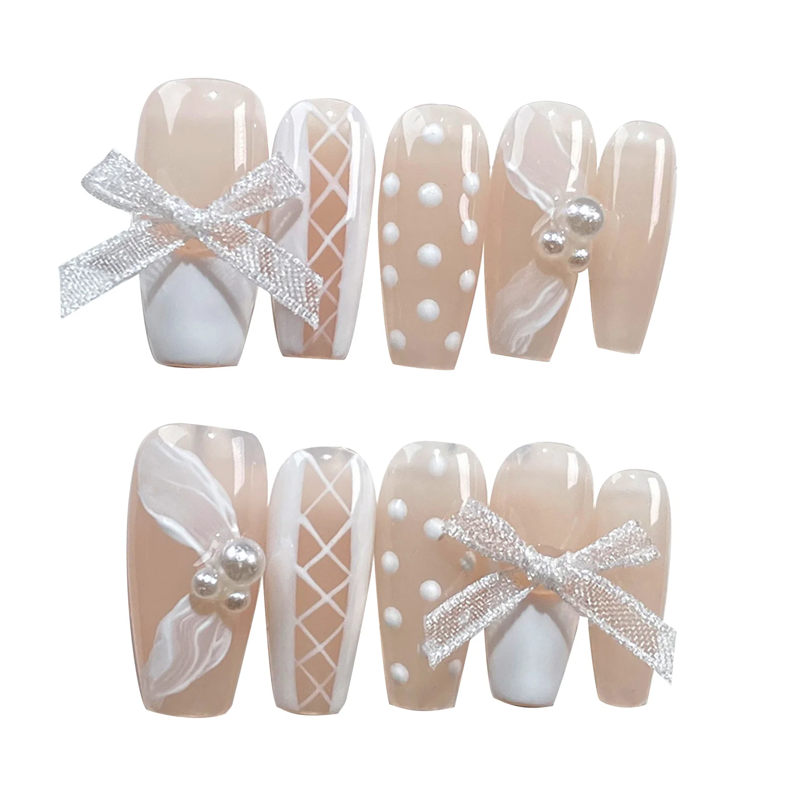 Nude False Nails with Bowknot Decor Natural Unbreakable Nail Simple Wear for Manicure Lovers and Beauty Bloggers