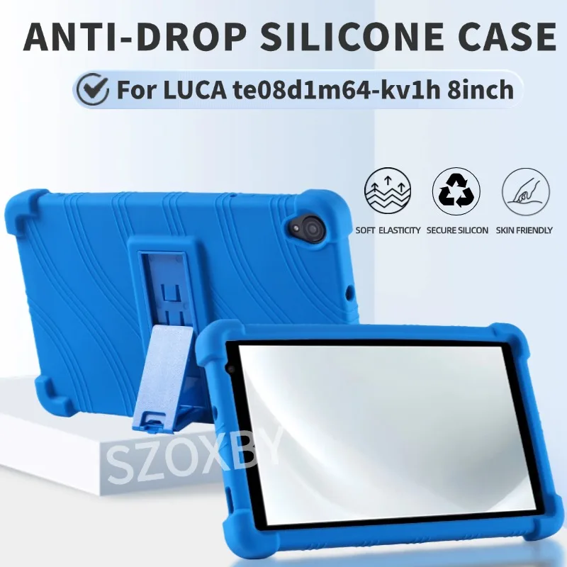 

LUCA TE08D1M64-KV1H 8-дюймовый чехол для планшета Android14, противоударный мягкий силиконовый защитный чехол с подставкой для модели 2024