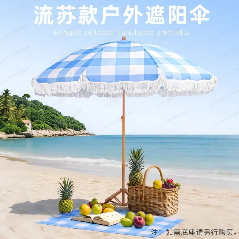 

Seaside Resort Beach Umbrella Courtyard Tassel Umbrella Sun Pool Sun Protection Terrace Parasol