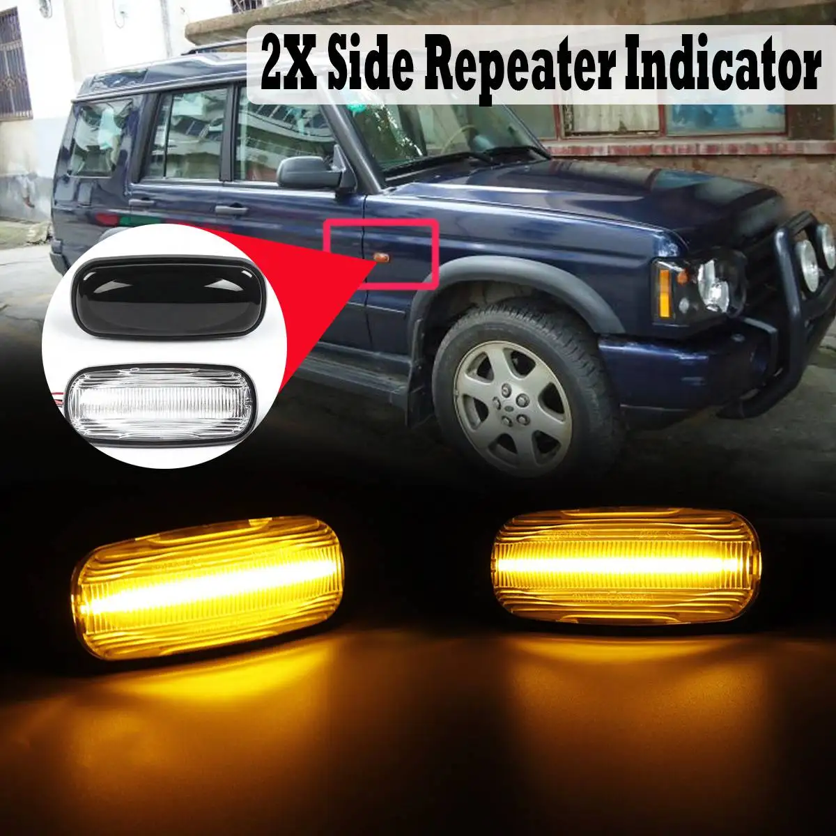 Pair LED Side Marker Lights Turn Signal Light Side Repeater Lamp Blinker for Land Rover Freelander 1 02-05 Discovery 2 1999-2004