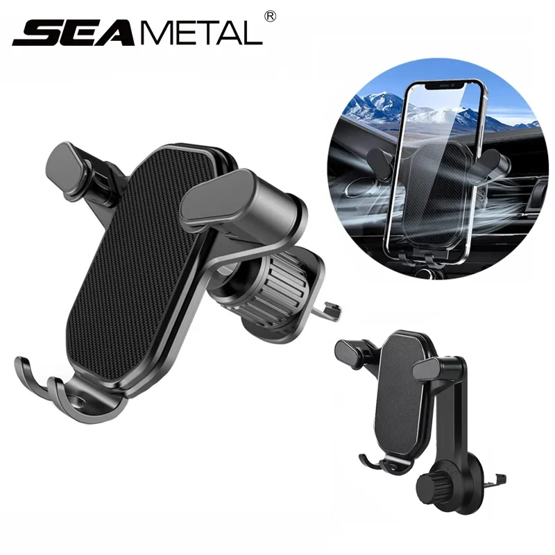 SEAMETAL Car Air Vent Phone Holder Gravity Lock Hook Phone Mount One-Hand Operation Universal Smartphone Support 360 Rotation