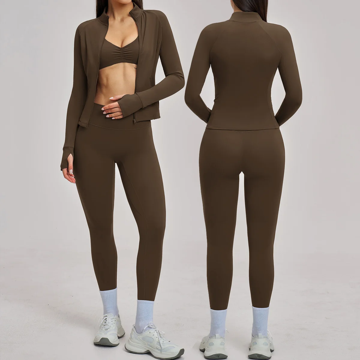 3PCS Yoga Set Gym Clothes Sportswear Seamless Yoga Suits Women Outdoor Fitness Long Sleeved Tracksuits Sports Bra Gym Leggings