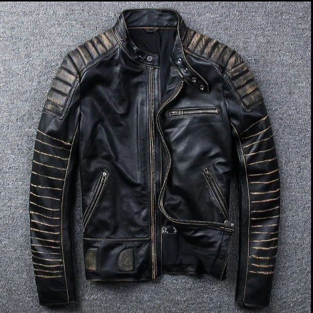 Brand Free shipping.New Vintage clothing mens cow leather Jackets men genuine Leather biker jacket.motorcycle homme Fitness