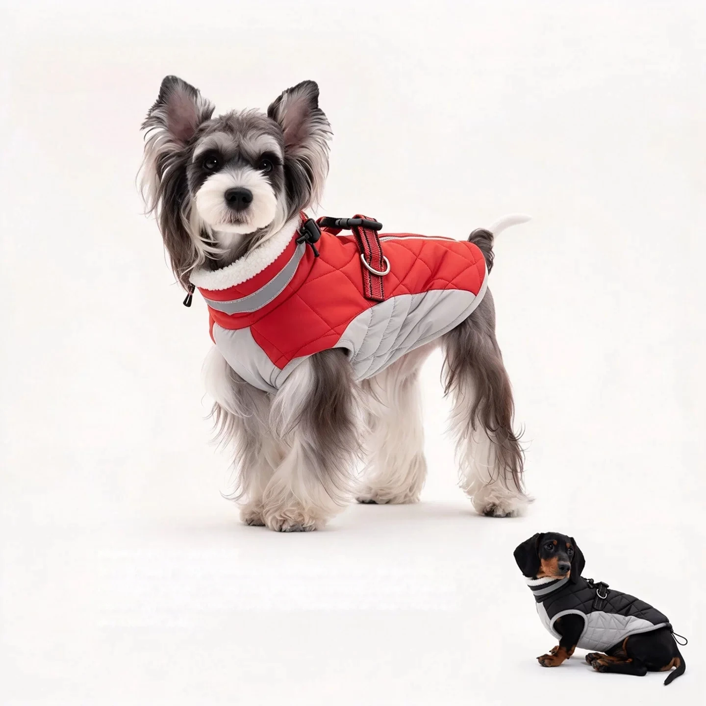 Dog Winter Vest for Schnauzer Dachshund, Warm Cotton Padded Coat High Collar Reflective Leash Hole, Snowproof Windproof Jacket