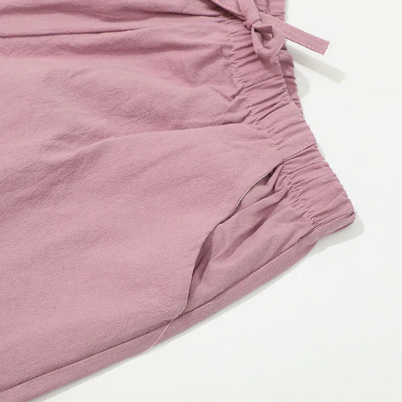 2026 New Women Cotton Linen Shorts Summer Casual Solid with Pockets Wide Leg Shorts Fashion All-match Loose Sport Short Pants