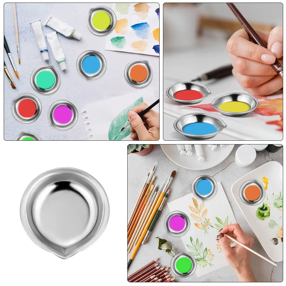 

30Pcs Small Round Paint Palette Stainless Steel Color Mixing Tray Portable Mixing Pans for Watercolor Nail Art Easy to Clean