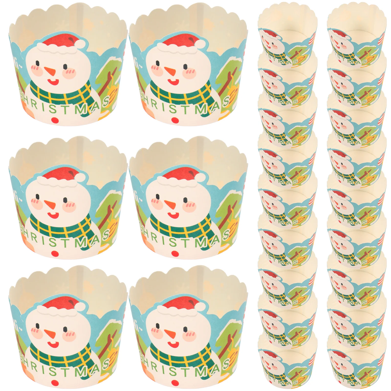

50 Pcs Christmas Snowman Cupcake Decoration Holder Dessert Festive Cups Liners Paper