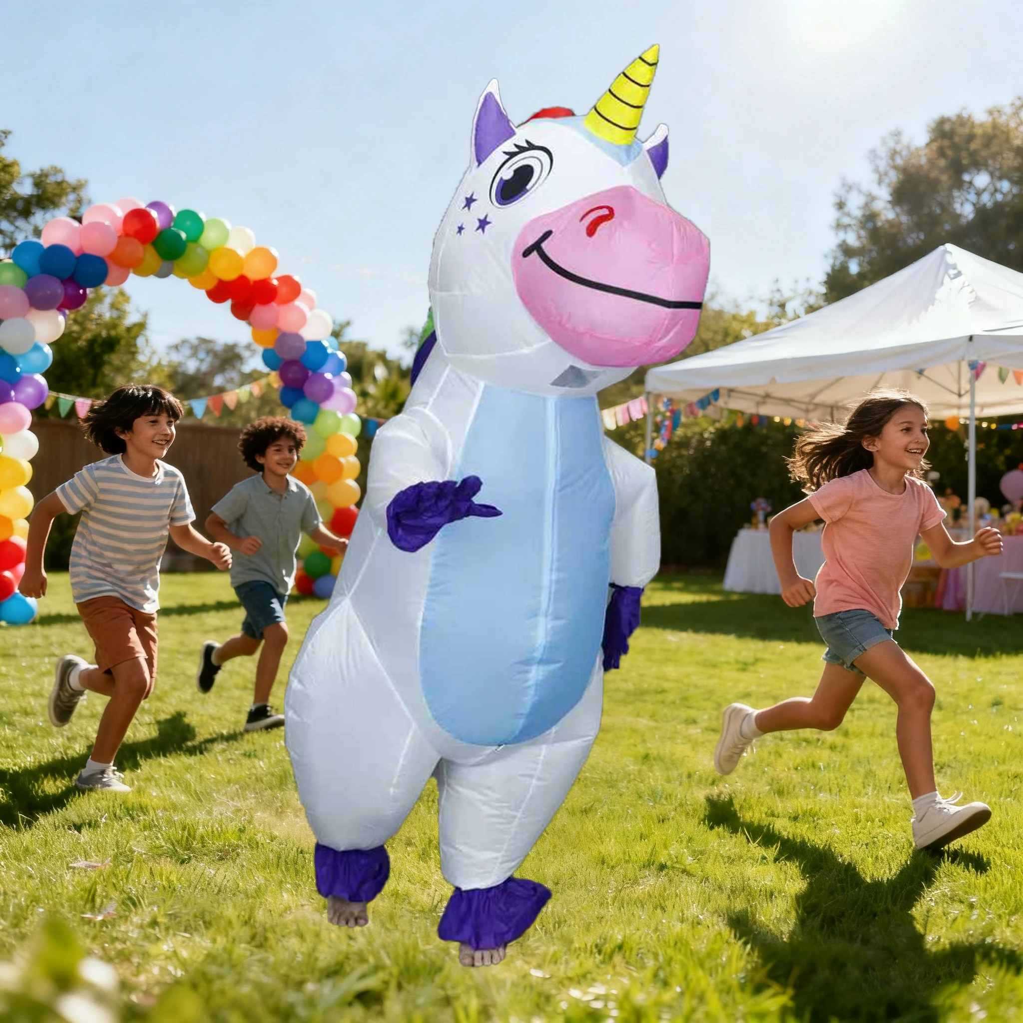 Kostum Unicorn Tiup Dewasa untuk Cosplay Karakter, Ulang Tahun, Halloween, Pertunjukan, Pesta, Acara, Set Maskot