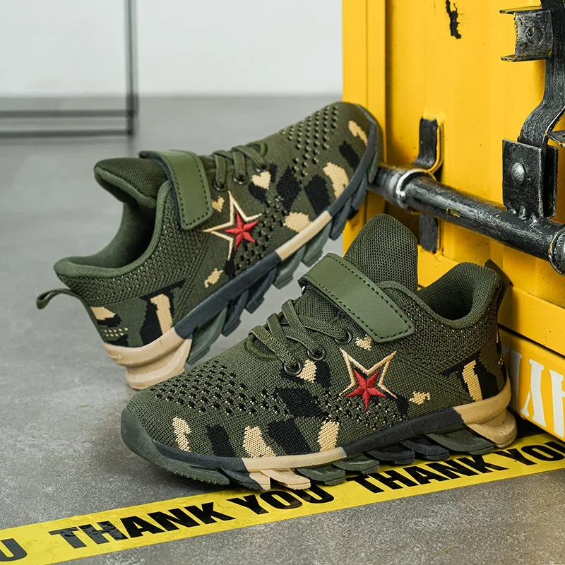 

Boys Summer Camouflage Military Training Shoes Kids Mesh Breathable Sneakers Girls Summer Camp Antiskid Soft-soled Running Shoes