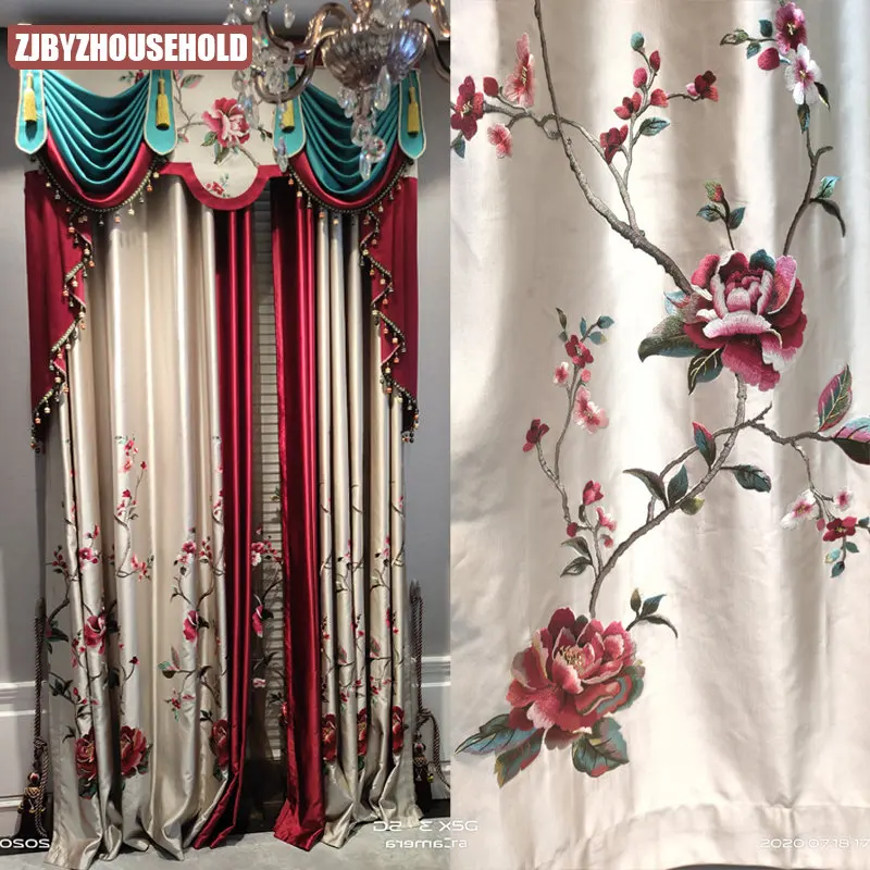 

Customized new Chinese curtainsfor living room bedroom peony embroidery classical embroidery rich luxurious curry High-end