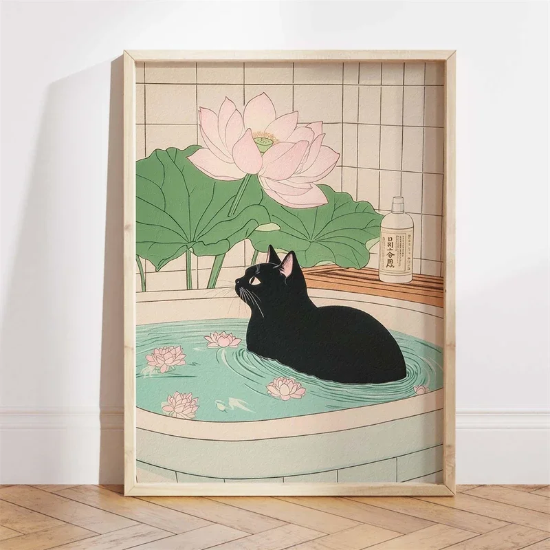 Funny Panda Ukiyo-e Style Toilet Poster Classic Japanese Style Print Canvas Painting Vintage Wall Art Picture for Home Decor