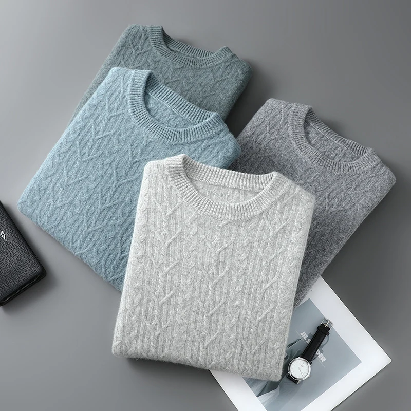 

Men Wool Pullover Sweater Autumn/Winter Wool Long Sleeve Thick Warm Top 100% Merino Wool Knitted Business Solid High Quality Top