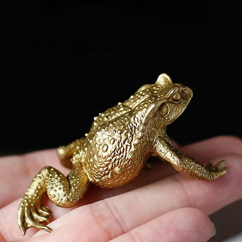 Solid Brass Toad Figurines Miniatures Tea Pet Table Toy Ornament Decoration Crafts Accessories Lucky Copper Animal Statues Decor