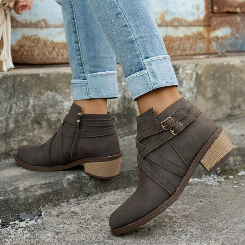 النساء الجوارب 2026 الخريف الجلد المدبوغ 6 أحذية النساء موضة حجم كبير 43 منصة الأحذية الجانب سستة كعب حذاء من الجلد بوتاس دي Mujer
