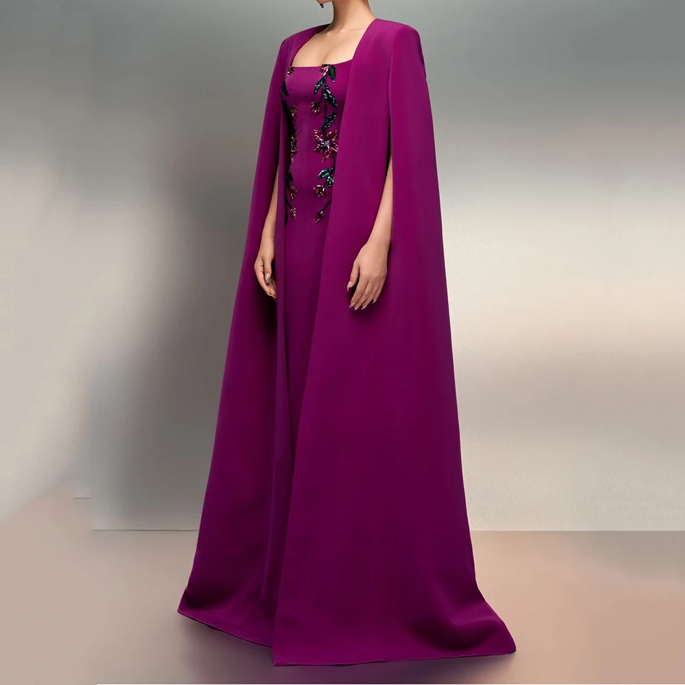 فساتين سهرة مخصصة على شكل حرف A بطول الأرض وياقة مربعة وأكمام طويلة فستان حفلات موضة كريستال مطرز بالزهور #3