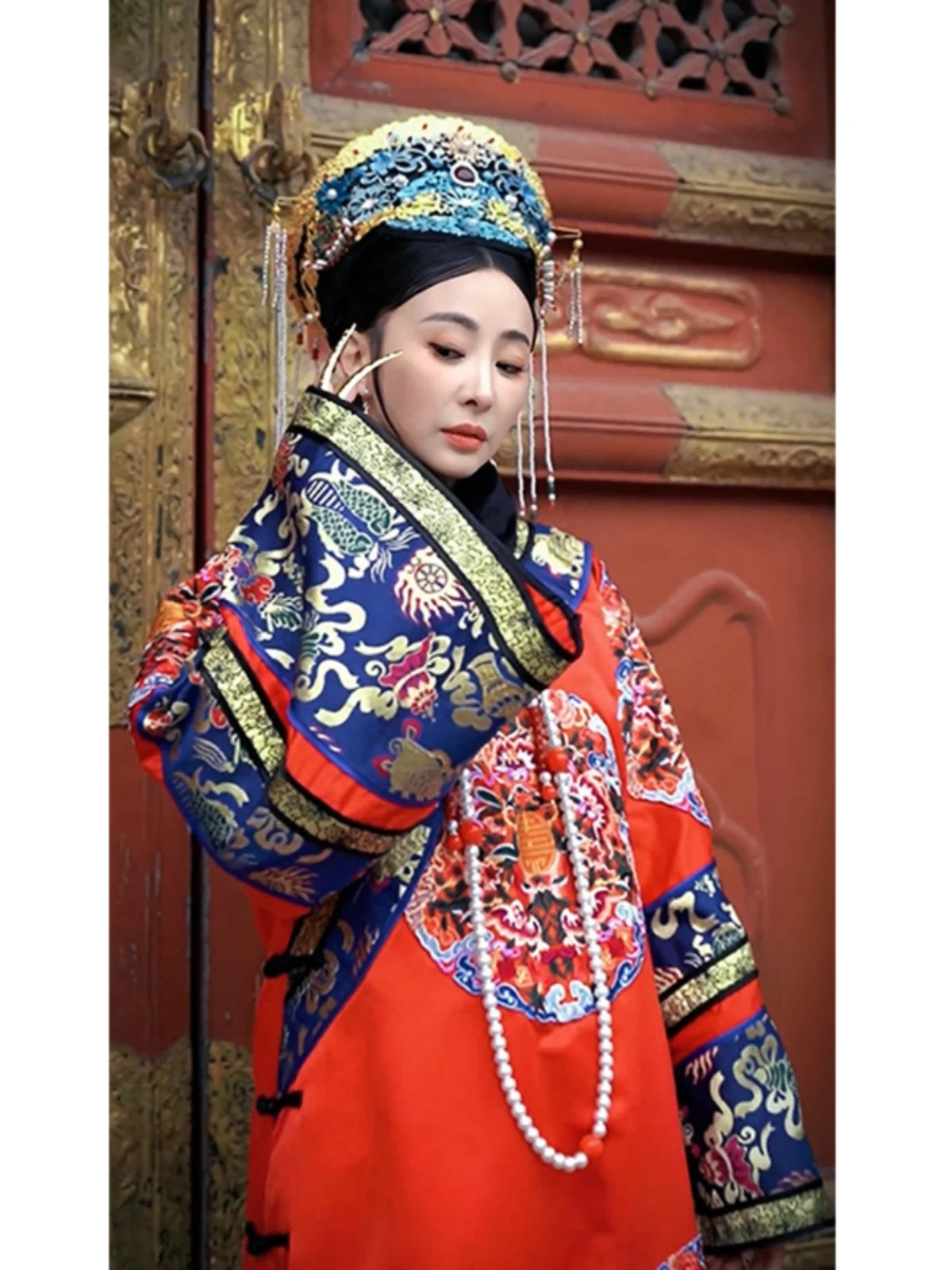 Women's Clothes New Han Chinese Clothing Qing Dynasty Style Imperial Concubine Red Printed Dress