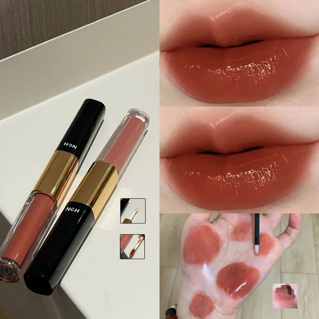 Hgn Doppelseitiger Matter und Glänzender Lipgloss Weicher Matter Taufrischer Glanz Langanhaltende Farbe Aufhellender Hautton Vielseitige Make-up-Stile – Detail 7