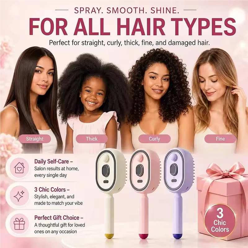 New Electric Spray Massage Comb,Anti Tangle Anti Static Self Cleaning, Rechargeable Electric Steam Brush for Hair Reduce Frizz
