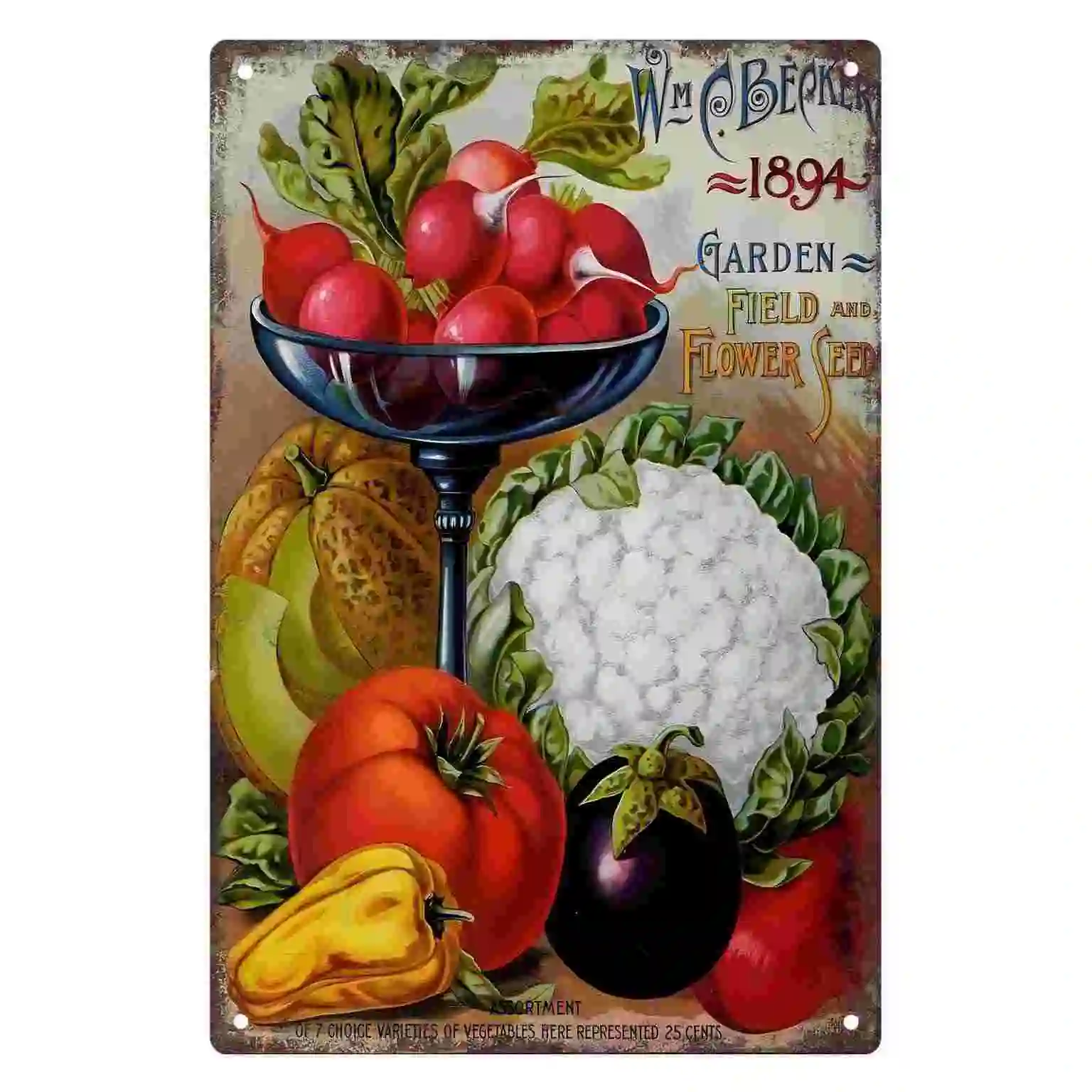 2D FLAT 1pc Vintage Vegetable Seed Catalog Metal Wall Sign Decoration for Home Cafe Garage Bedroom Porch And Garden