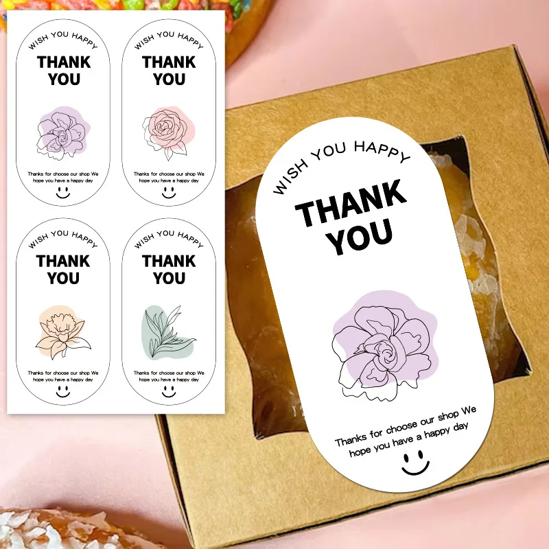 

100Pcs Cute Flower Thank You Stickers for Small Business Baking Cake Dessert Packaging Gift Sealing Decoration Labels Stationery