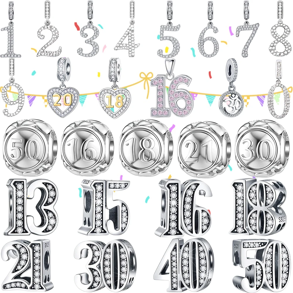 

2026 New Hot selling 925 Silver Number Anniversary Pendant Beads Wearing Bracelets Women's Jewelry Diy Accessories Charm Gift