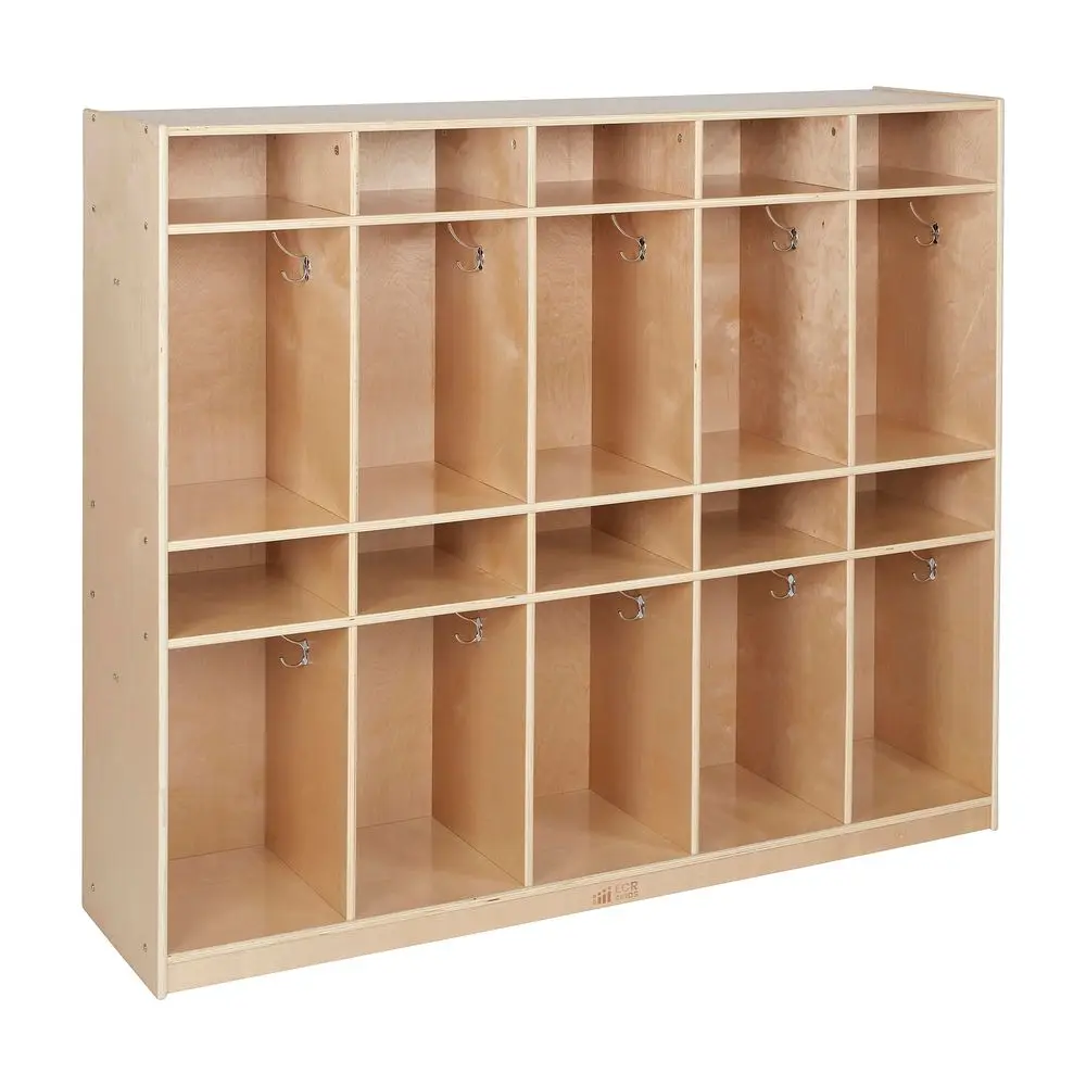 

10Section Coat Locker with Tray Storage Compartments, Classroom Furniture, Natural