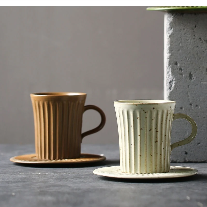 Japanese coffee mugs cup with saucer handmade stoneware household set simple cafe hotel hand punch latte cappuccino