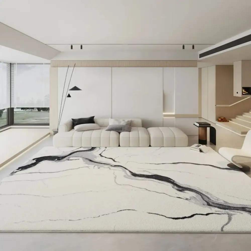 VIKAMA Living Room Rug Minimalist Irregular End Table Mat Black And White Ink Soft Comfortable Bedroom Rug Home Decor