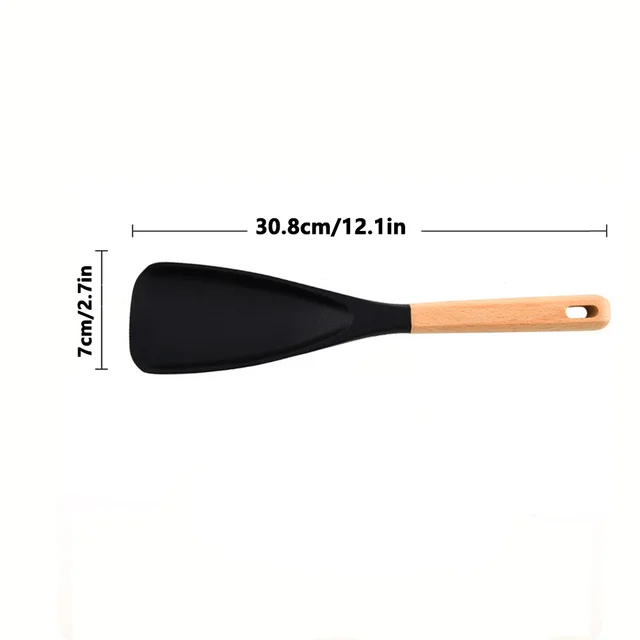 Multifunction Silicone Cooking Spoon Spatula for Nonstick Cookware, Heat Resistant Kitchen Gadgets Utensil with Wooden Handle 3