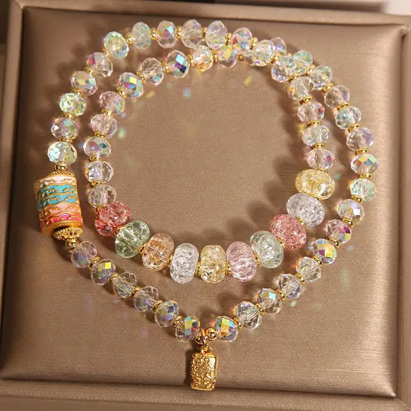 

New Chinese-style White Crystal Double-circle Bracelet Women's Light Luxury High-end Crushed Ice Abacus Beads Stacked HandString