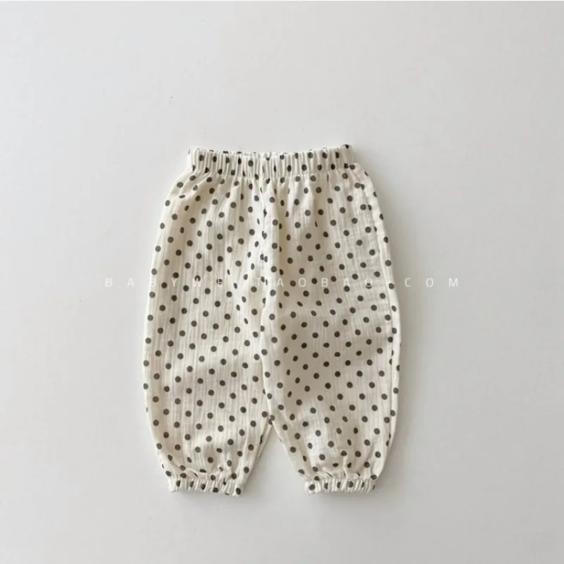INS Infant Baby Girls Trouers Bellbell Summer Little Girls Anti-mosquito Pants Thin Floral Printed Toddler Baby Girls Dot Pants 3