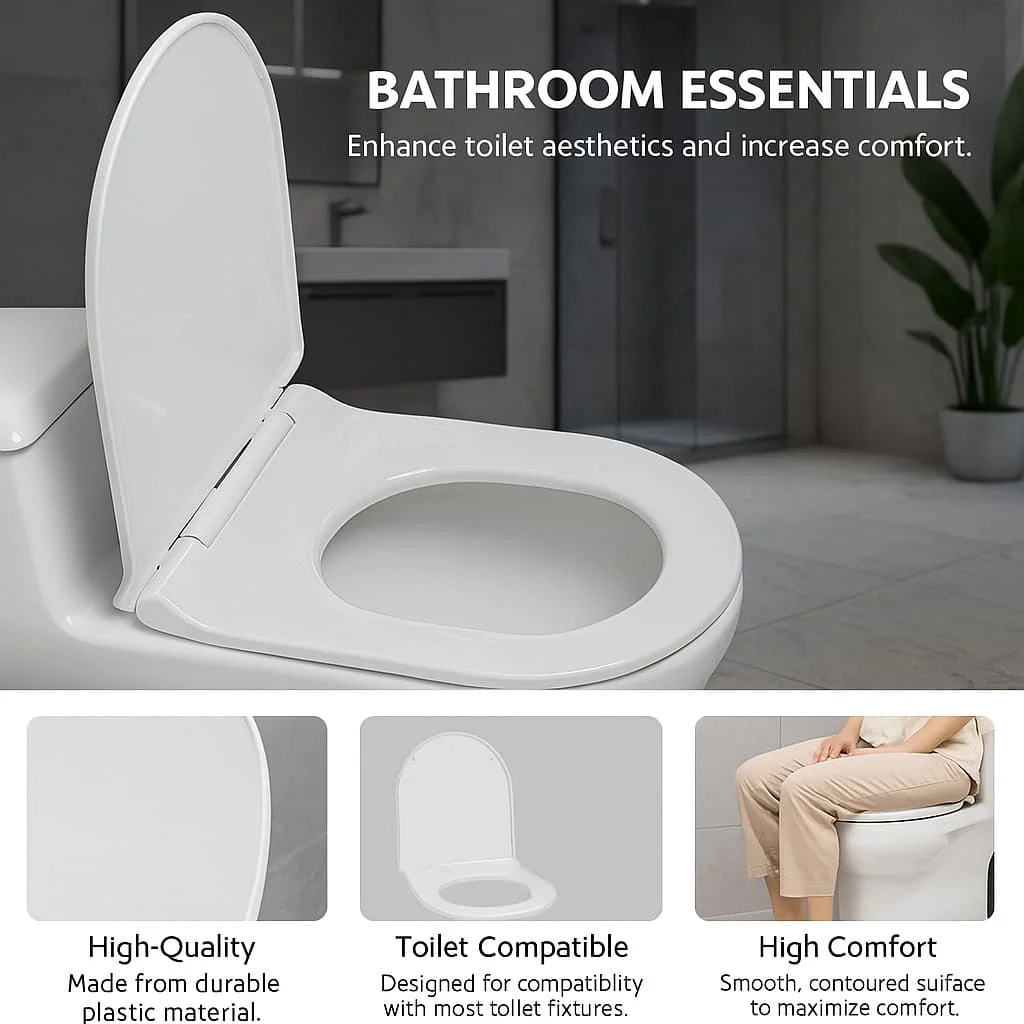 

Long Lasting Toilet Seat, Sturdy Plastic Replacement Lid, Simple Setup for Home Bathroom Use