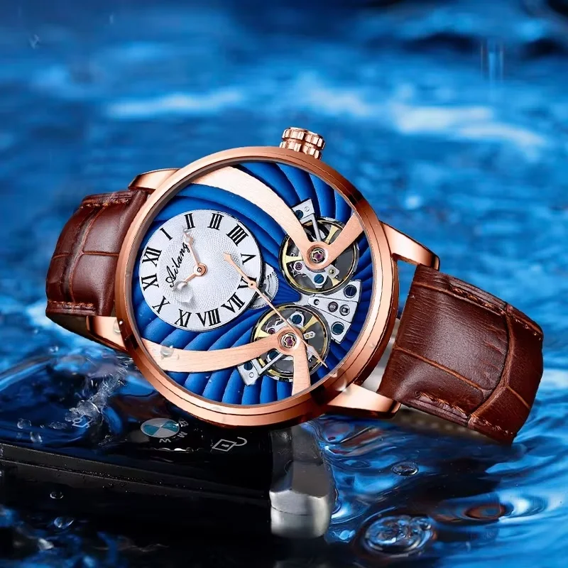 AILANG 2025 New Men Automatic Watch Tourbillon Mechanical Wristwatch Stainless Steel Case Sapphire Hollow Out Dial Fluororubber