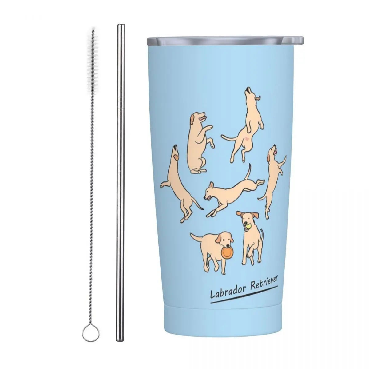 Playing Light Yellow Lab Labrador Retriever Stainless Steel Tumbler Vacuum Insulated Mug Thermal Cold Cups Straws With Lid 20oz