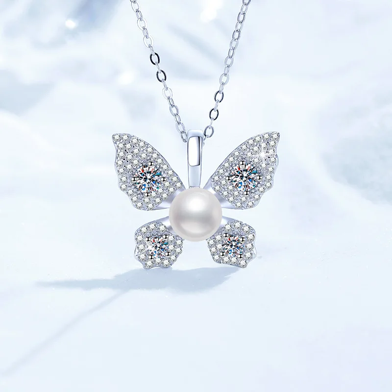 

Hot Selling Platinum PT95018k Gold Necklace, Moissanite Necklace, Natural Freshwater Pearl, High-end Butterfly Pendant