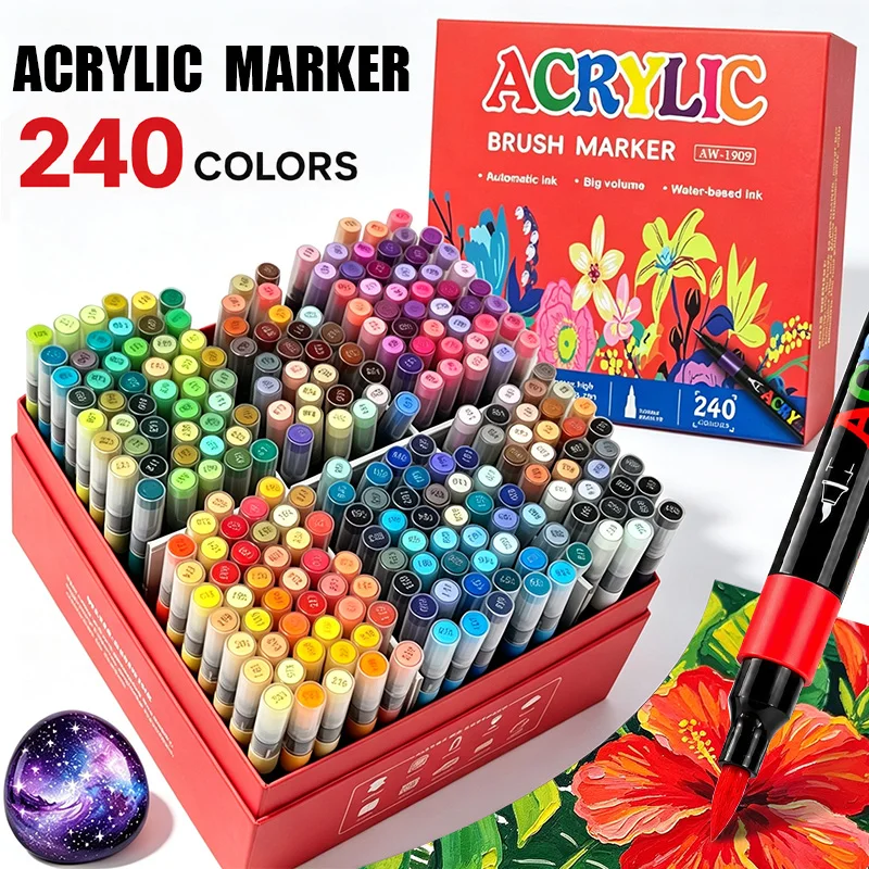240 Colors Acrylic Markers Brush Pens for Fabric Rock Painting Pen Stone Ceramic Wood DIY Card Making Art Supplies