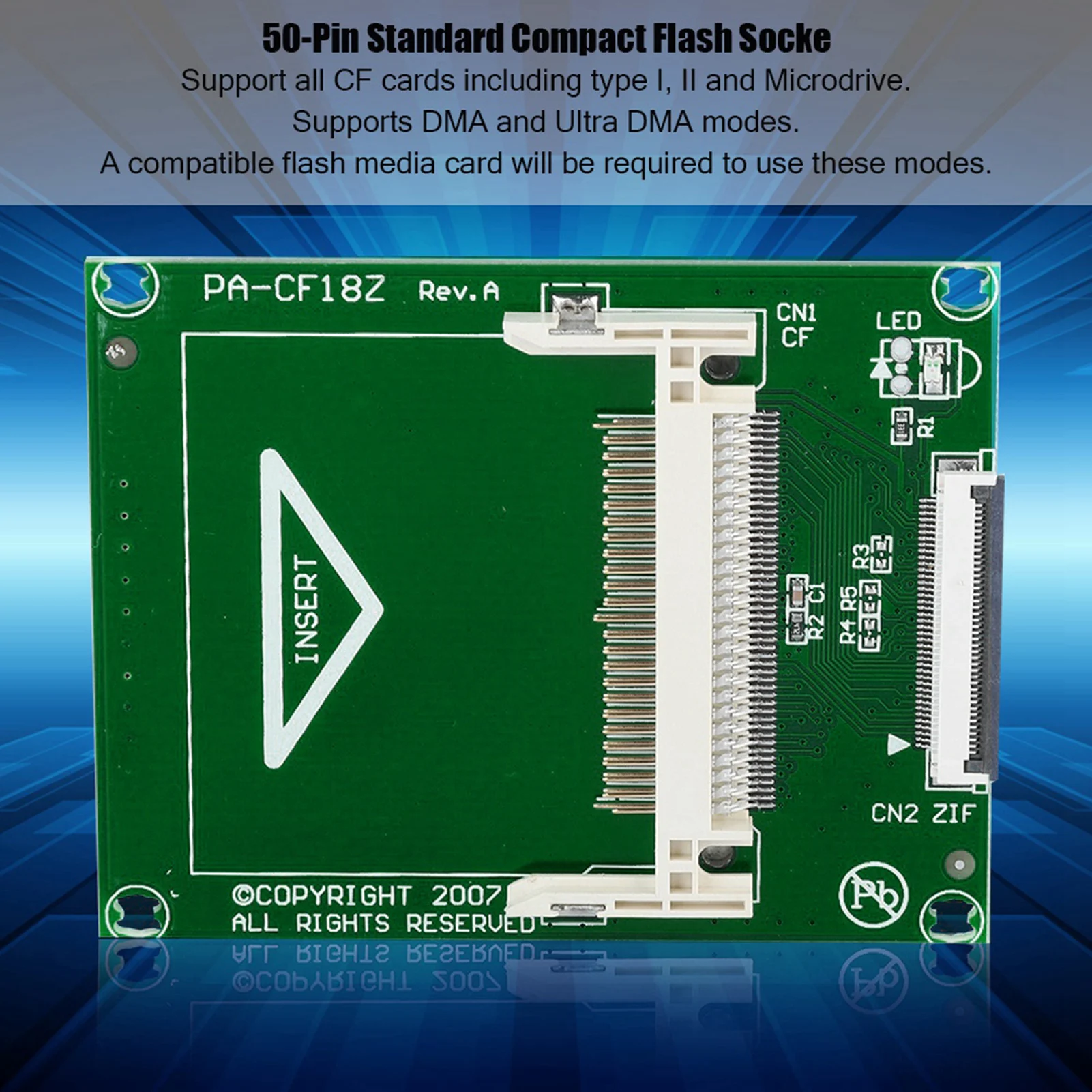 1.8‑inch 50‑Pin Compact Flash CF Memory Card to ZIF/CE Adapter SSD HDD Adapter Card ZIF/CE Adapter Card SSD HDD Adapter Card
