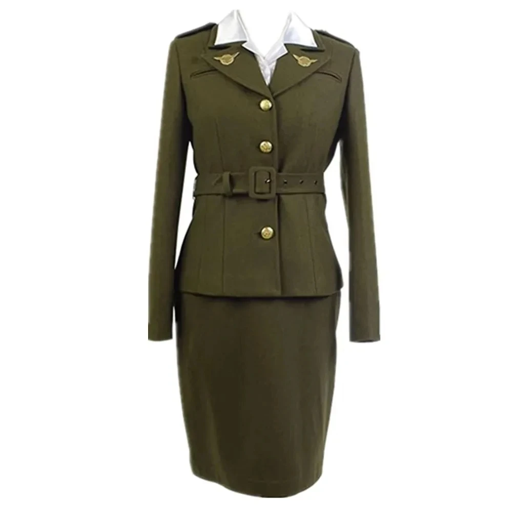 Women's Officer Margaret Peggy Carter Green Dress Cosplay Costume Uniform Suit