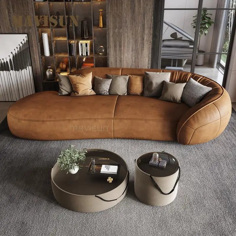 Top Crown Designer Profiled Sofa Light Luxury Living Room Milan 2021 New High-End Frosted Leather Trendy Personalized Sofa