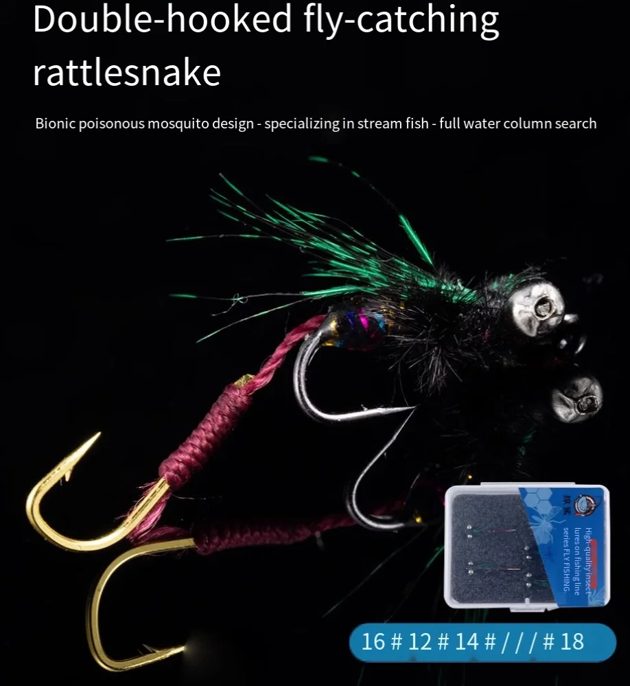 Five Shark Hunters, Each Equipped With A Fly, Double Hook, Rattlesnake, Micro-Creature, Lu Ya, Hand-Tied Fly Hooks, Hair Hooks,-image