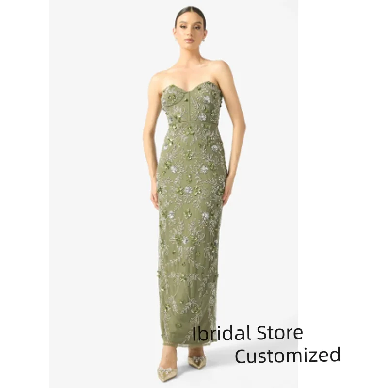 

Роскошные вечерние платья без бретелек по индивидуальному заказу, аппликации до щиколотки, платья для выпускного вечера без рукавов, платье для особых случаев, Vestidos