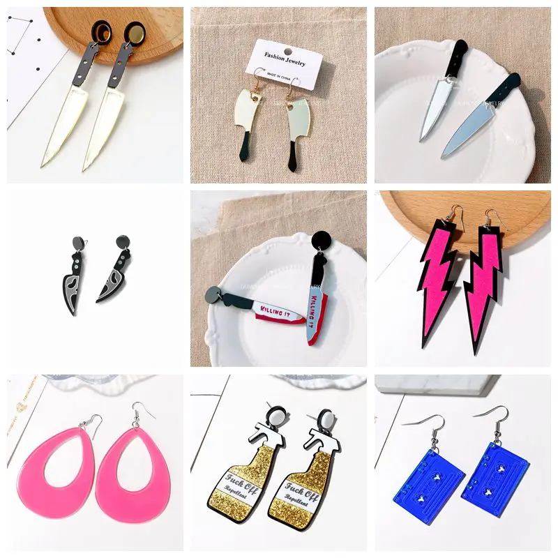 YAOLOGE New Cartoon Drop Acrylic Earrings For Women Flame Knife Tape Rule Arrow Colorful Earrings Jewelry Party Gifts Wholesale