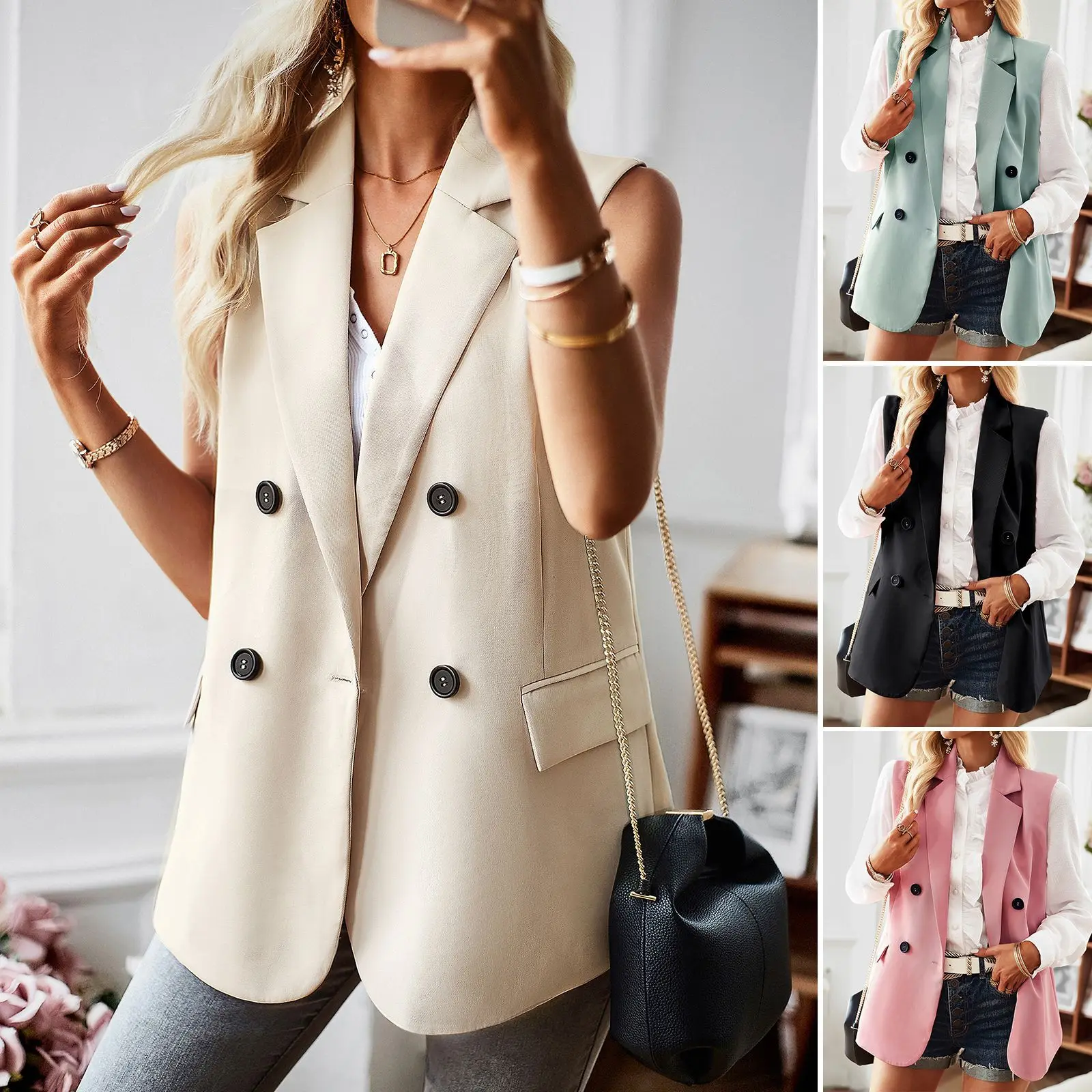 

Cross-border Amazon Suit Vest Women's Autumn And Winter Foreign Trade Independent Station Temperament Commuter Jacket