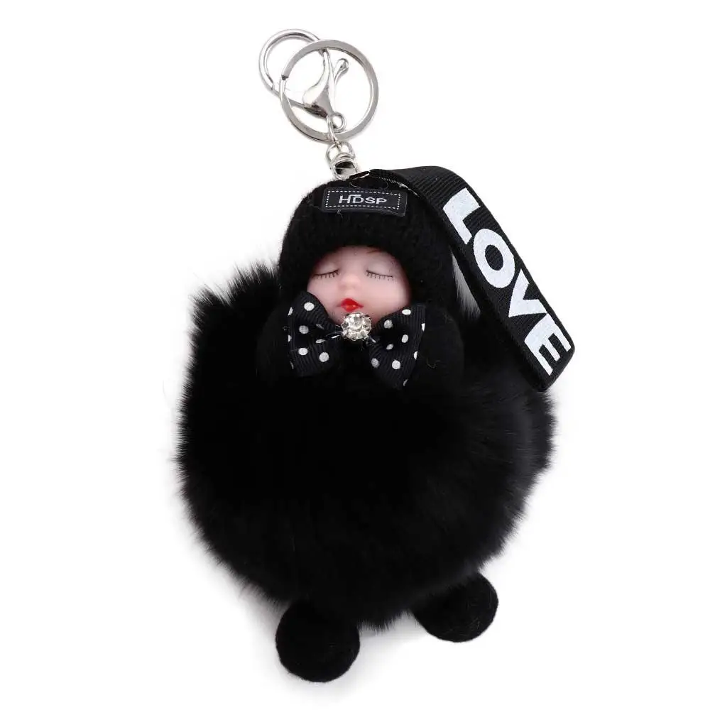 Jewelry Gift Cars Key Ring Ball Pendant Bag Pendant Plush Keychain Sleeping Baby Doll Pompom Keyring Fluffy Plush Doll